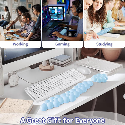 Sushret Cloud Wrist Rest for Keyboard and Mouse, Memory Foam PU Leather Keyboard Wrist Rest with Ergonomic Support, Non-Slip Base, Cute Arm Rest Pad & Palm Cushion, Office Desk Accessory, White