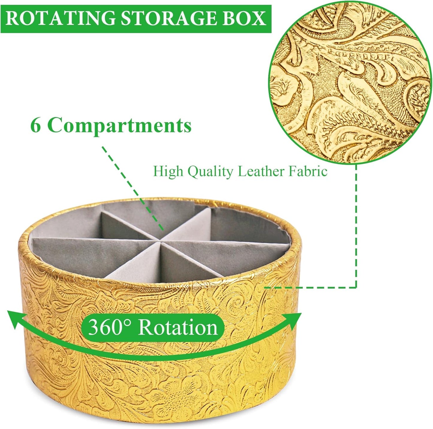 lizimandu Round Leather Art Supply Organizer,Remote Control Holder,360 Degree Spinning,Multi-Functional Pencil Holder,4 Compartments Desktop Stationary Organizer(1-Gold) - Colors A