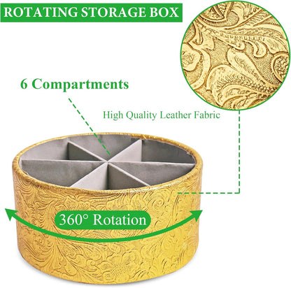 lizimandu Round Leather Art Supply Organizer,Remote Control Holder,360 Degree Spinning,Multi-Functional Pencil Holder,4 Compartments Desktop Stationary Organizer(1-Gold) - Colors A