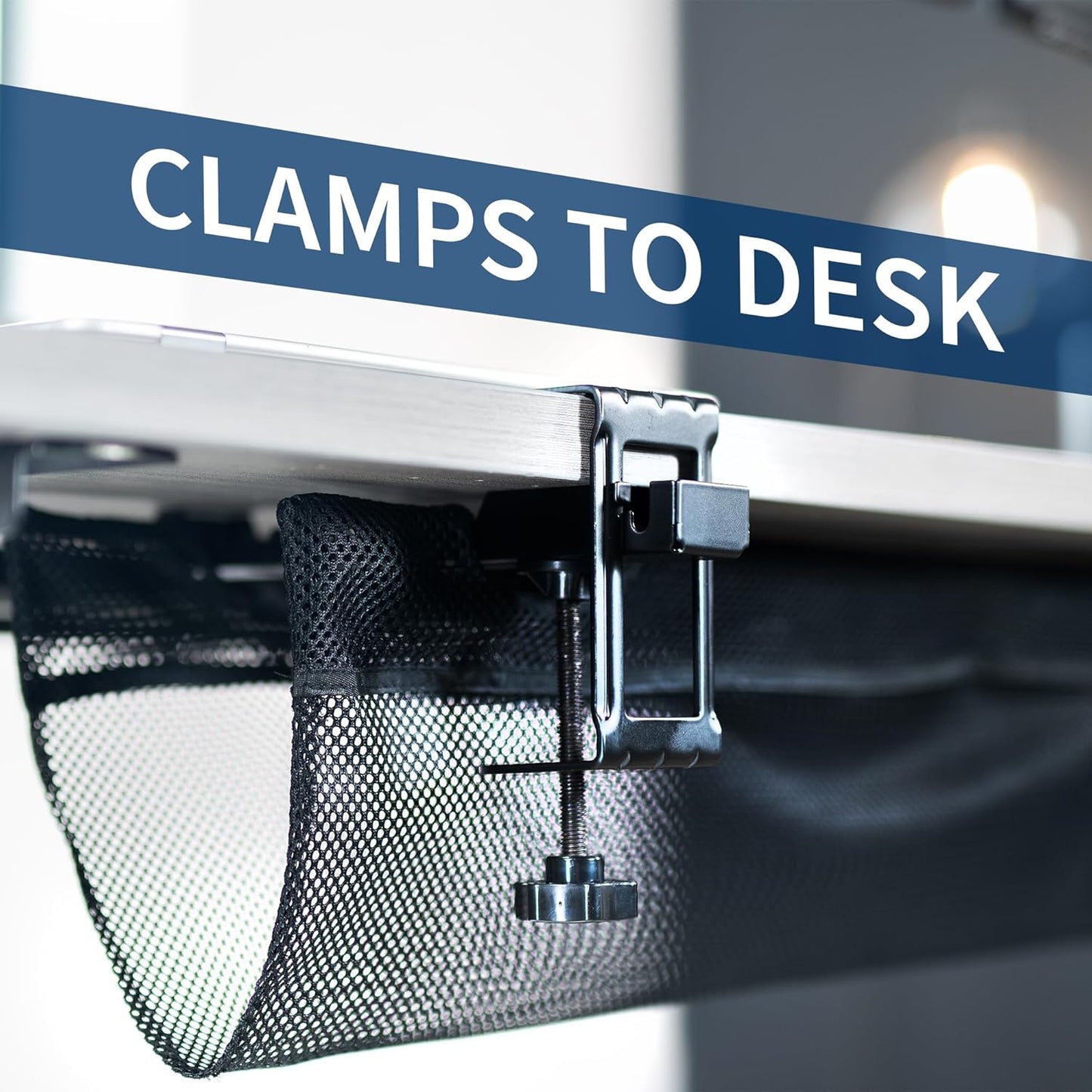 VIVO No Drill Clamp-on 36 inch Mesh Net Under Desk Cable Management Wire Organizer, Adjustable Home Office Standing Desk Cord Storage Sleeve, Black, DESK-AC36MH