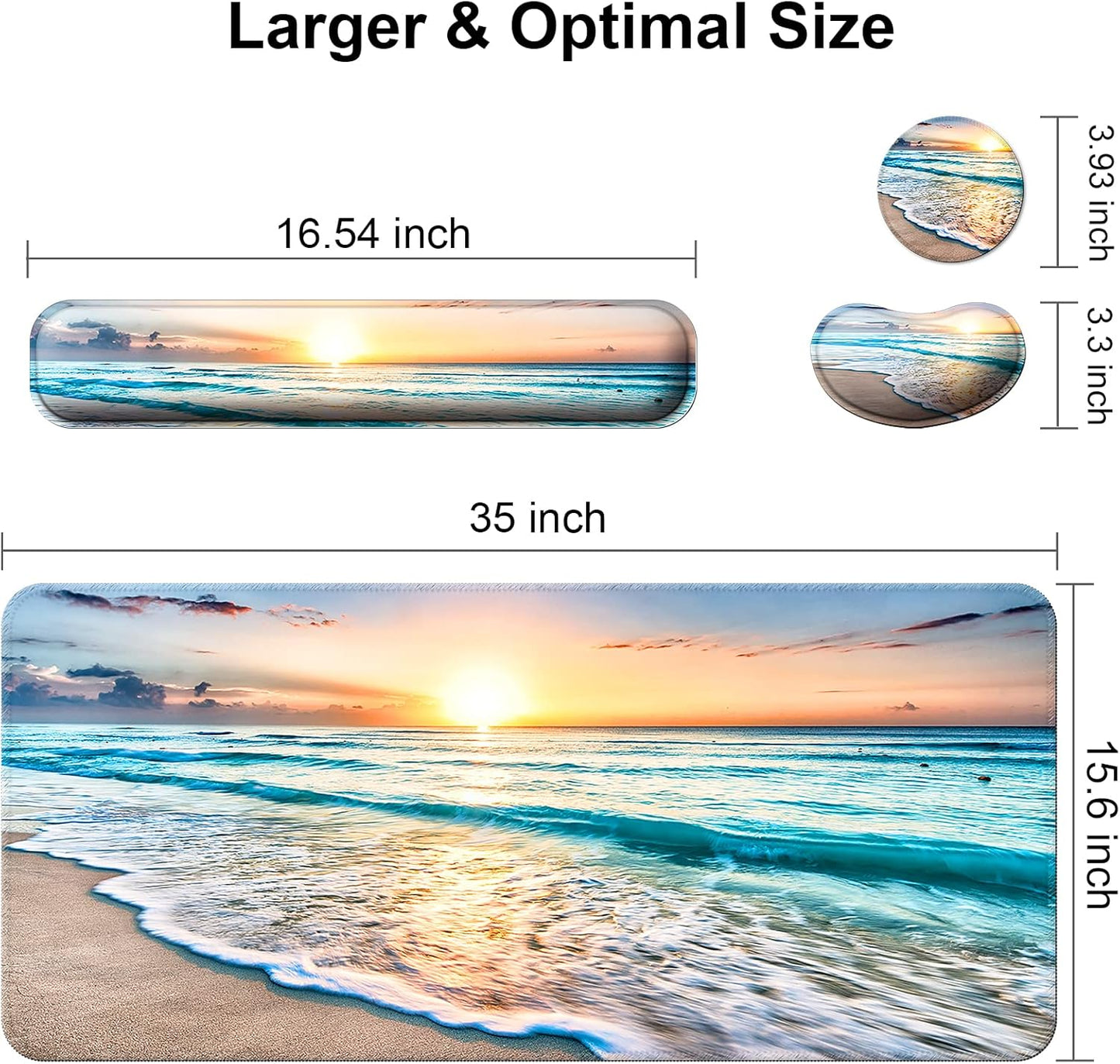Keyboard Wrist Rest + Mouse Pad with Wrist Support + Desk Mat + Coaster 4 in 1 Set, XXL Large Gaming Mousepad Cute Ergonomic Mouse Pads for Desk Computer Laptop Office Decor-Beach