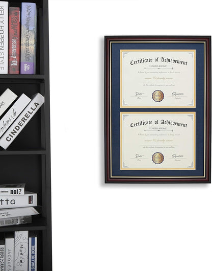 ELSKER&HOME Diploma Frame - Wide Solid Wood Frame - Black Velvet Golden Rim Mat - Semi-Tempered Glass - Includes Hanging Hardware and Desktop Easel(ONLY Display 11×14 Document/Certificate)