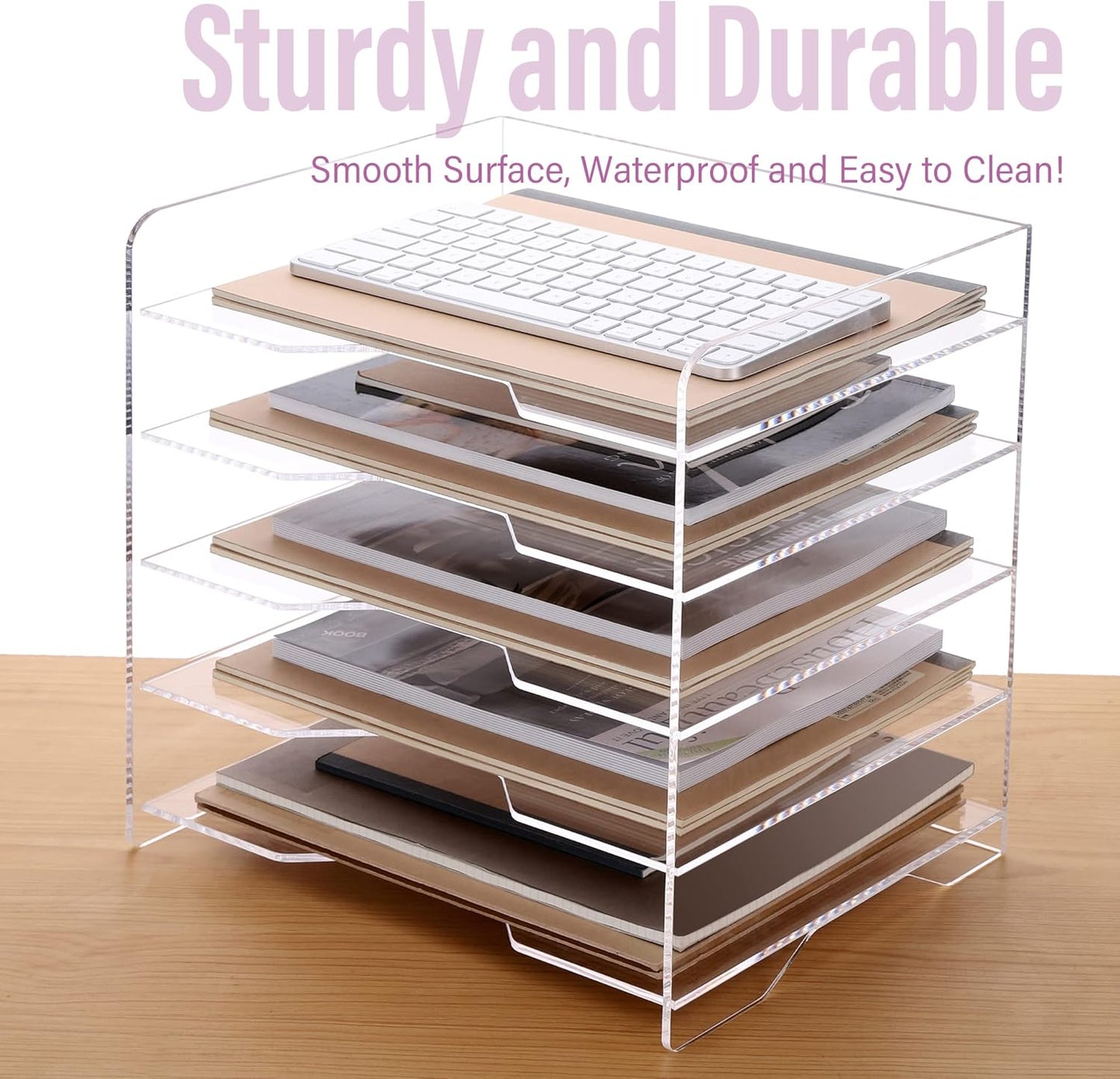 SANRUI 4 Tier Clear Desk Paper Letter Organizer Trays, A4 Stackable File Document Tray, Acrylic Desk Organizers and Accessories Sorter, Workspace Office Supplies Organizers,12.4inx8.86inx6.64in
