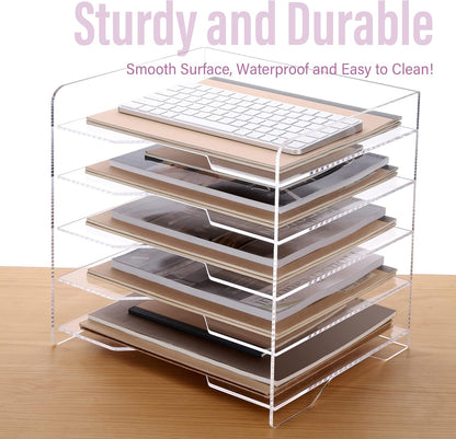SANRUI 4 Tier Clear Desk Paper Letter Organizer Trays, A4 Stackable File Document Tray, Acrylic Desk Organizers and Accessories Sorter, Workspace Office Supplies Organizers,12.4inx8.86inx6.64in