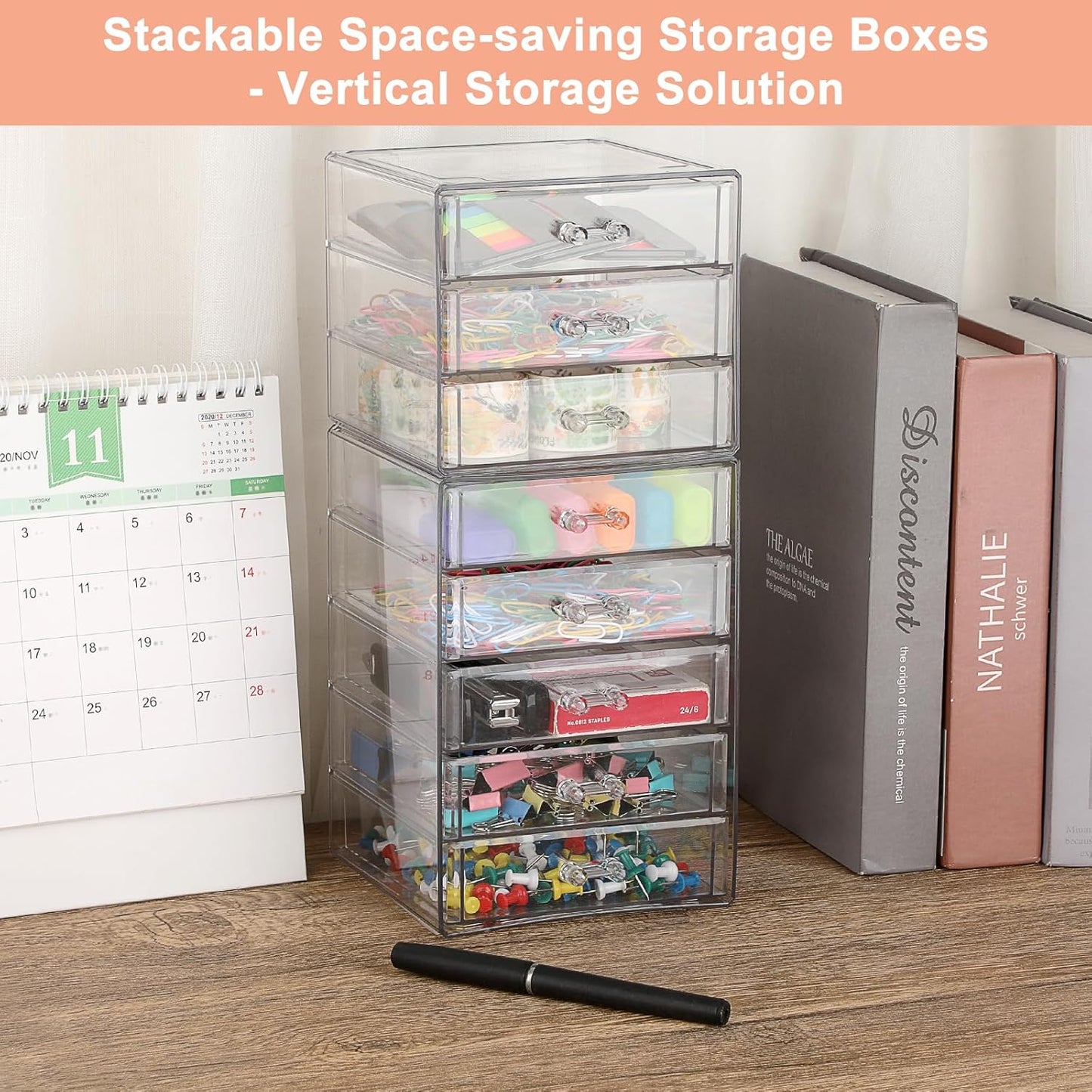 BTSKY Clear Acrylic Storage Organizer with Drawers, 3-Layer Desktop Organizer for Office Essentials, Multi-Purpose Stackable Container for Bathroom Vanity, Desk Makeup Jewelry Container Storage Box