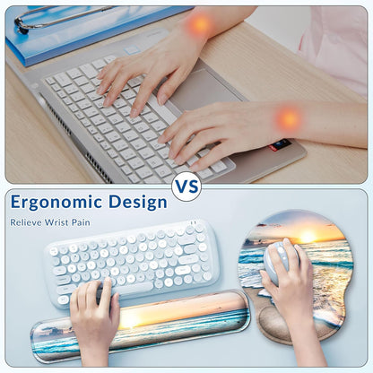 Desk Mat Set + Keyboard and Mouse Pad with Wrist Rest Support,4-in-1 Large Mousepad Computer Mats for Desktop Home & Office-Purple Butterflies