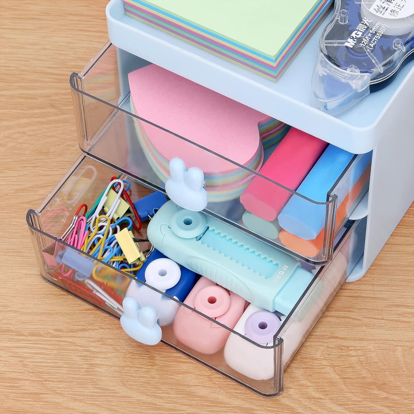 LETURE Small Desk Organizer With Drawer, Office Desktop Storage Box, Business Card/Pen/Pencil/Mobile Phone/Stationery Holder Storage Box, Makeup Organizer for Office School Home (Pink)