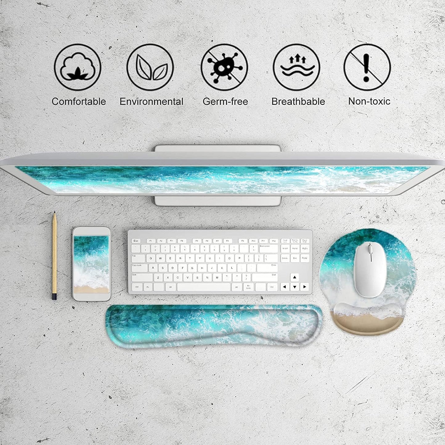 LATEEFAH Mouse Pad with Wrist Rest, 3-in-1 Gaming Mouse Pad, Keyboard Wrist Rest, Ergonomic Memory Foam Mousepad with Wrist Support for Computer Keyboard