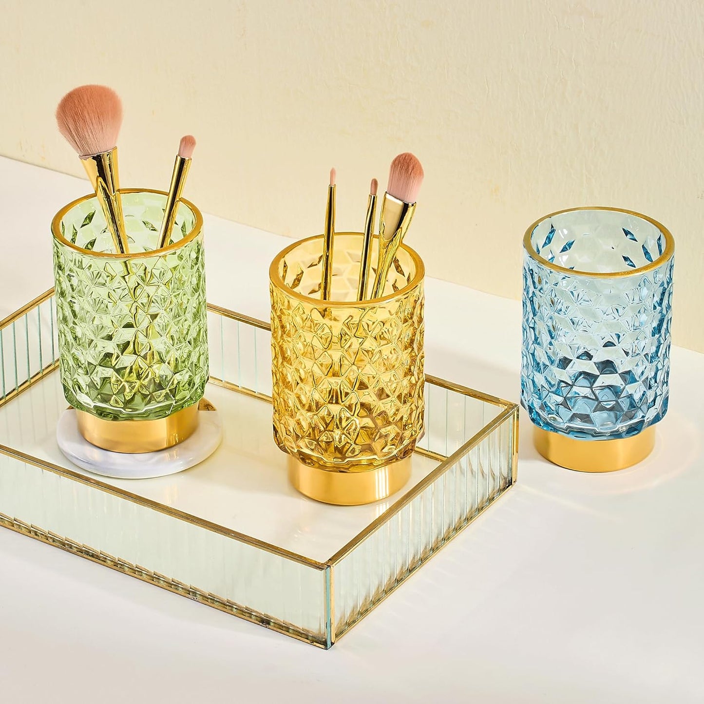 Makeup Brush Holder Organizer,Toothbrush Holders,Desk Pen Pencil Holder,Multifunctional Vintage Glass Brush Cup（A46-6-US）