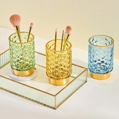 Makeup Brush Holder Organizer,Toothbrush Holders,Desk Pen Pencil Holder,Multifunctional Vintage Glass Brush Cup（A46-6-US）