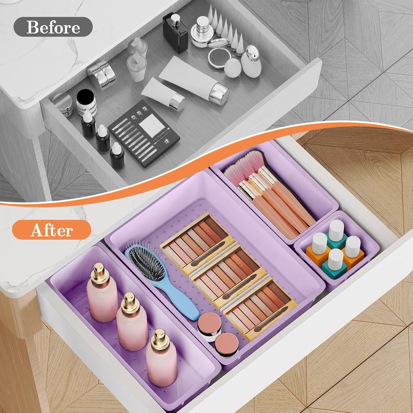 SpaceHacks 25 PCS Plastic Drawer Organizer Set, 4-Size Versatile Organizer Tool Trays & storage Bins for Makeup, Jewelry, and Gadgets in Bathroom, Bedroom and Office,Clear Black