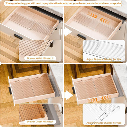 Yieach 8 Pack Adjustable In Drawer Spice Organizer - Expandable From 11'' to 22'' - Acrylic Drawer Seasoning Organizer,Clear Spice Organization Tray for Cabinet Drawers Condiment,Nail Polish and Jar