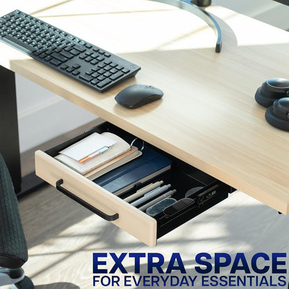 VIVO 13 inch Under Desk Mounted Sliding Pull-out Drawer for Office Desk, Pull Handle, Storage Organizer for Sit Stand Workstation, Black, DESK-DR1H-B