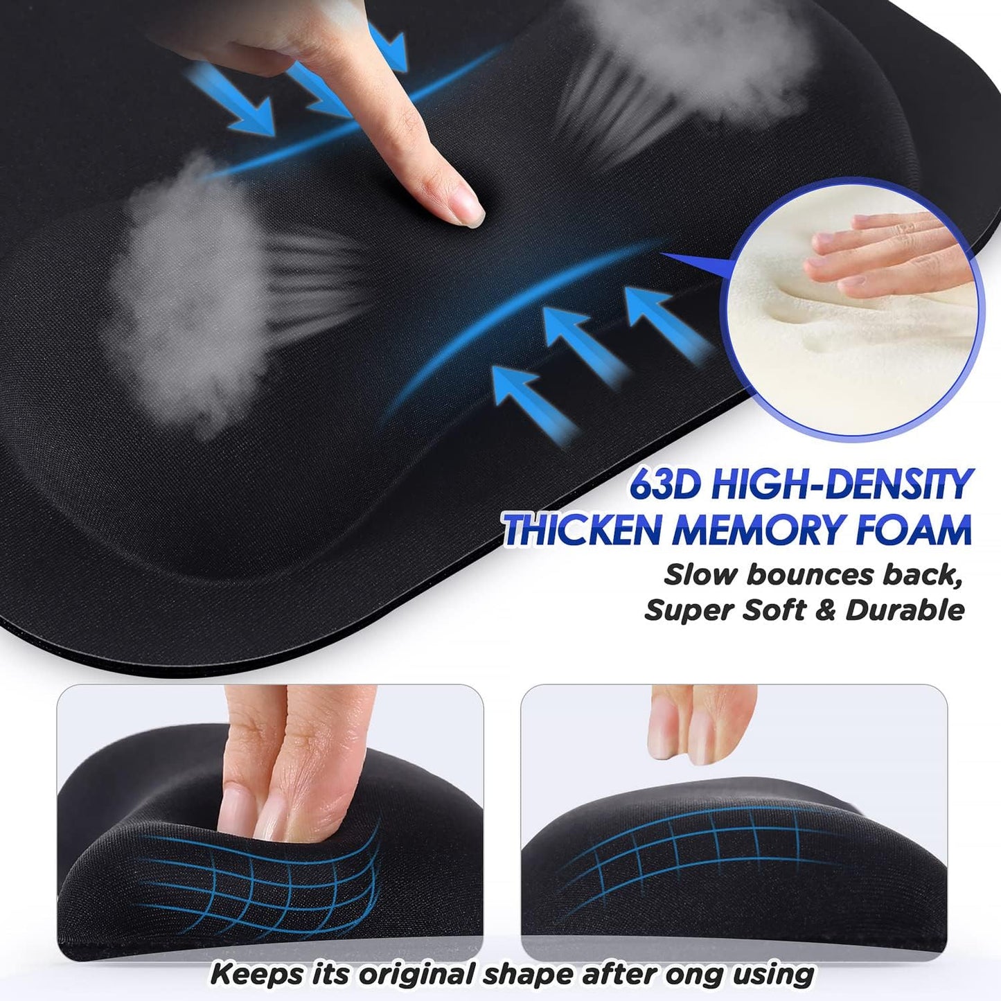 Gimars Elongate Smooth Lycra Fabric Ergonomic Mouse Pad Wrist Support, Gel Memory Foam Cushion Set Keyboard Wrist Rest Support, Pain Relieve for Computer, Laptop, Office, School, Home, Gaming, Black