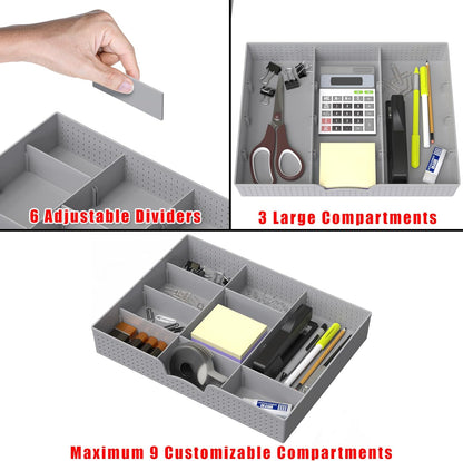 Simple Houseware Drawer Organizer Tray with 9 Adjustable Compartments, Clear