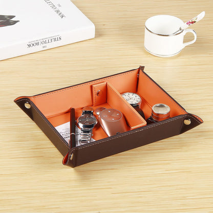 YAPISHI Key Dish Bowl for Men, Entryway Catchall Holder Bedside Table Valet Tray for Pocket Stuff, PU Leather Nightstand Organizer for Dice/Coins/Wallet/Watch/Rings/Sunglasses, Dresser/Coffee Table