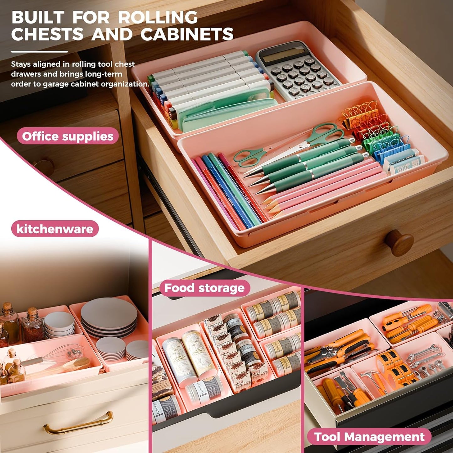 10 PCS Tool Box Drawer Organizers, Large & Medium Tool Trays for Tool Box Organization, Tool Organizers and Storage for Garage and Rolling Tool Chest