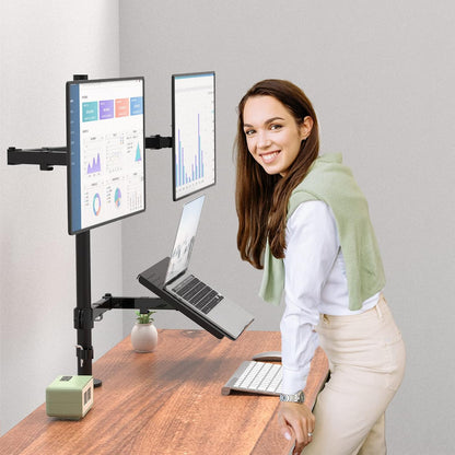 WALI Single Arm Laptop and Monitor Desk Mount for 17" Notebook and Up to 32" Screen, 2-in-1 Adjustable Monitor Arm with Laptop Tray, VESA 75x75 100x100,Holds 22-26.4 lbs, Black (GSMP001NLP)