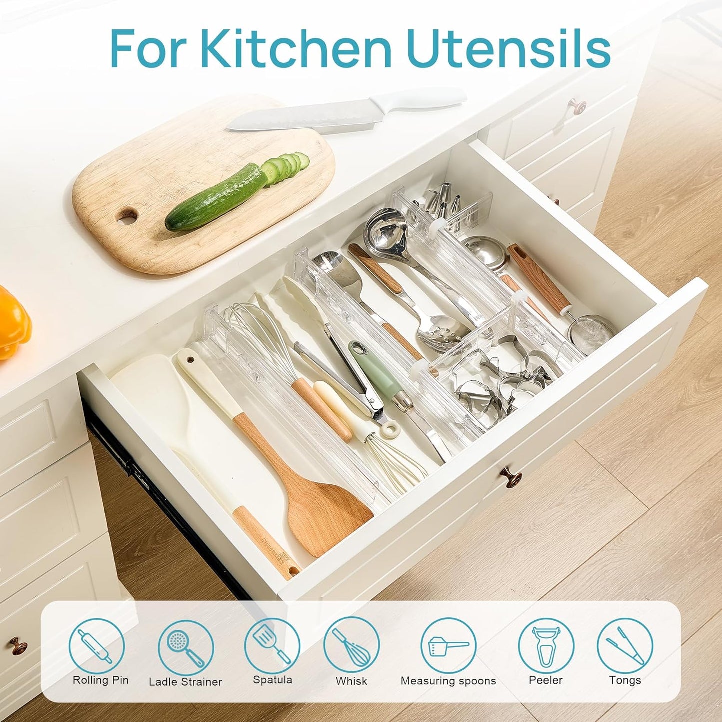 Vtopmart 8 Pack 6" Tall Upgrade Drawer Dividers for Big and Deep Drawer, 12.8"-22.3" Adjustable Expandable Dresser Drawer Organizer, Clear Plastic Separators for Dresser, Baby Supplies, Kitchenware