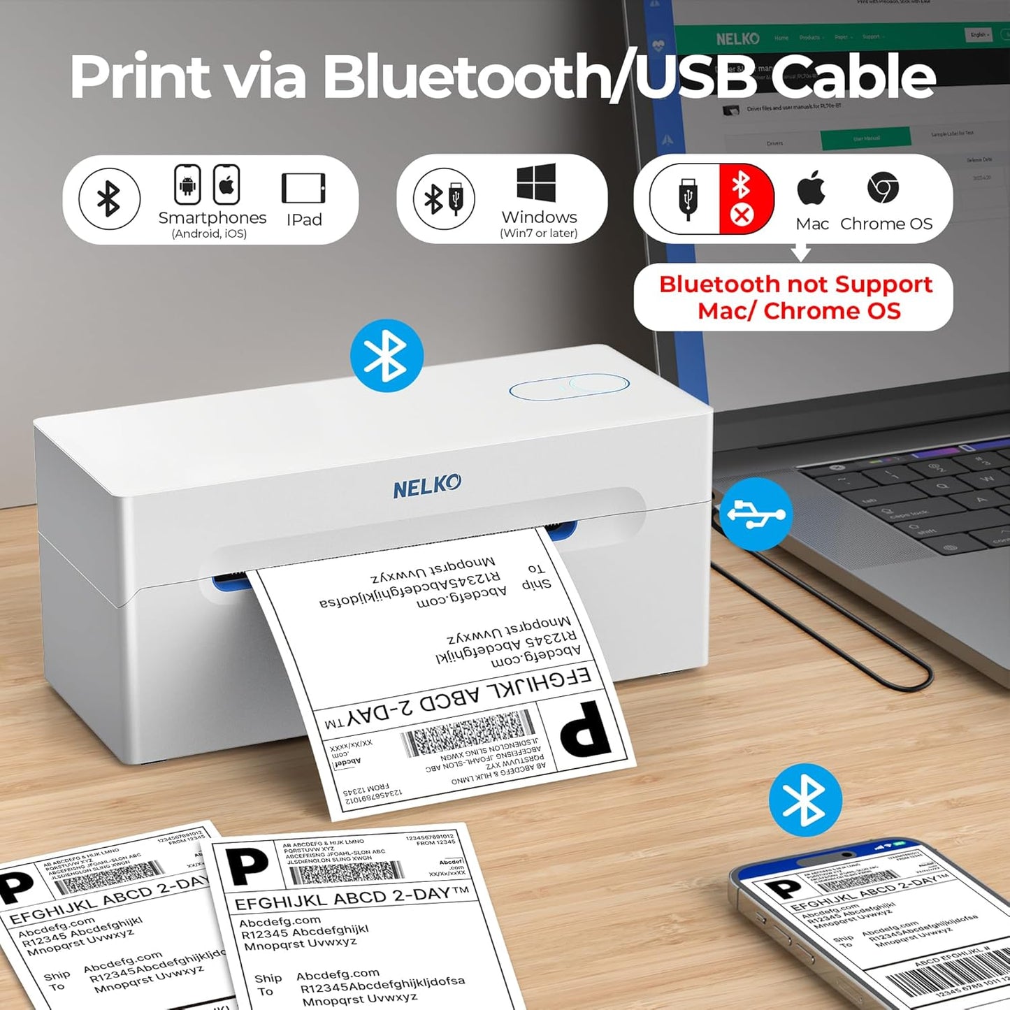Nelko Bluetooth Thermal Shipping Label Printer, Wireless 4x6 Shipping Label Printer for Shipping Packages, Support Android, iPhone and Windows, Widely Used for Amazon, Shopify (Black)