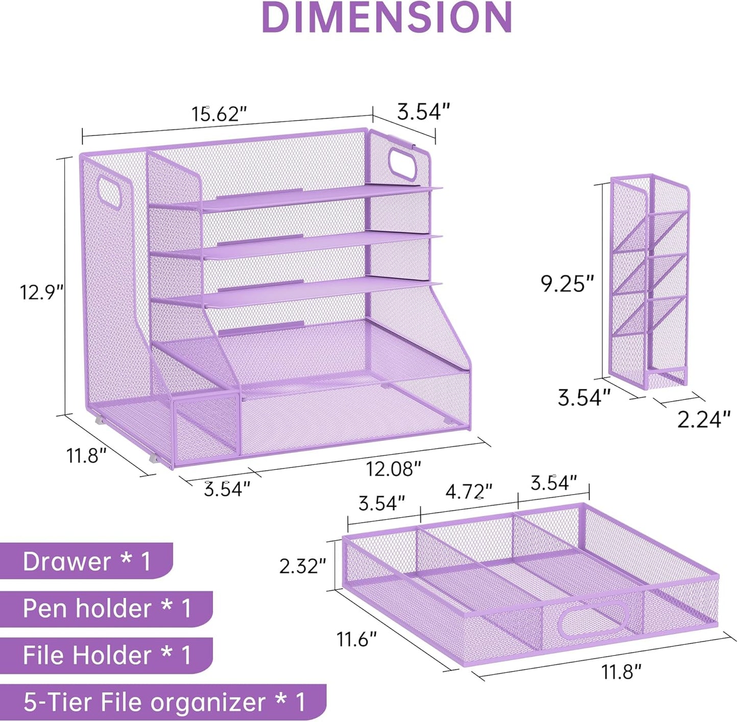 SUPEASY Desk Organizer with File Holder, 5-Tier Mesh Paper Letter Tray and 3 Tilted File Sorter for Office Supplies, Black