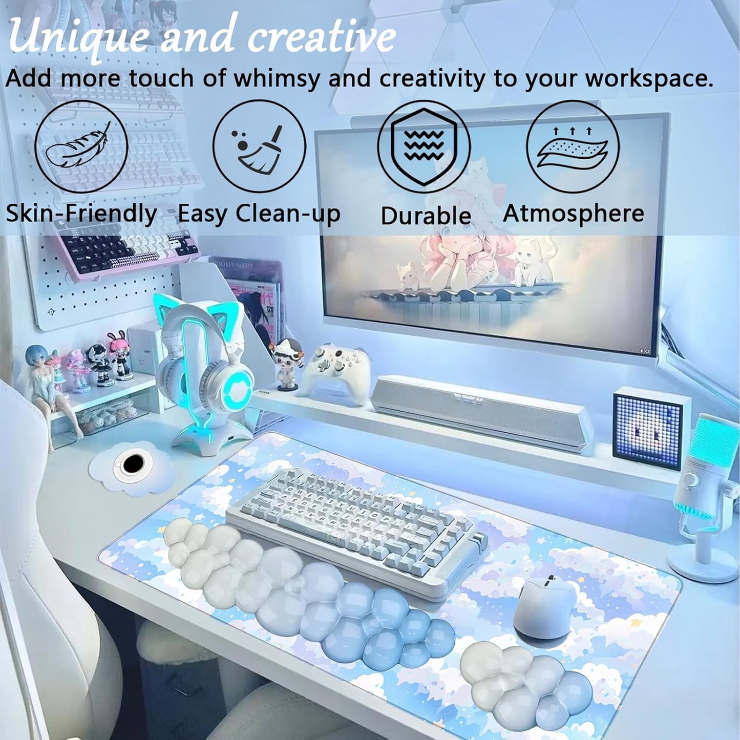 Gel Wrist Rest for Keyboard and Mouse Square Blue Plaid Clear Keyboard Wrist Rest Transparent Ergonomic Cute Checkered Mouse Wrist Pad Silicone Non-Slip Support for Computer Laptop Gaming Home Office