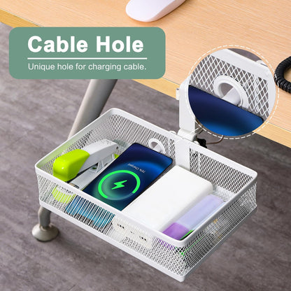 ROSYLINE 360°rotation under desk drawer, Drawer Under Desk Storage Organizer, Rotary Desk Storage Organizer with Cup Holder, Clamp Drawer Basket, sturdy and durable (black)