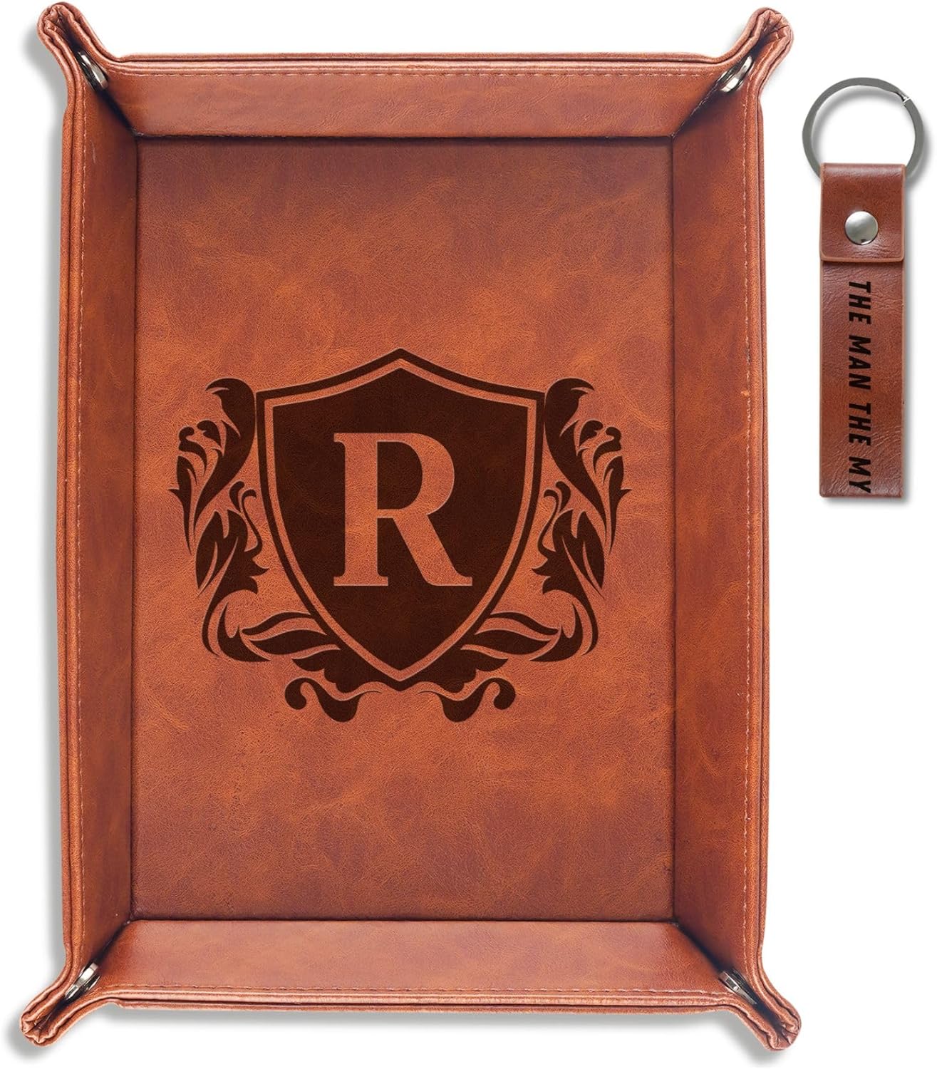 INNObeta Initial Valet Tray, Desktop Storage Organizer, PU Leather Bedside Tray Key Coin Holder, Personalised Gifts for Men, Birthday, Christmas, Letter S