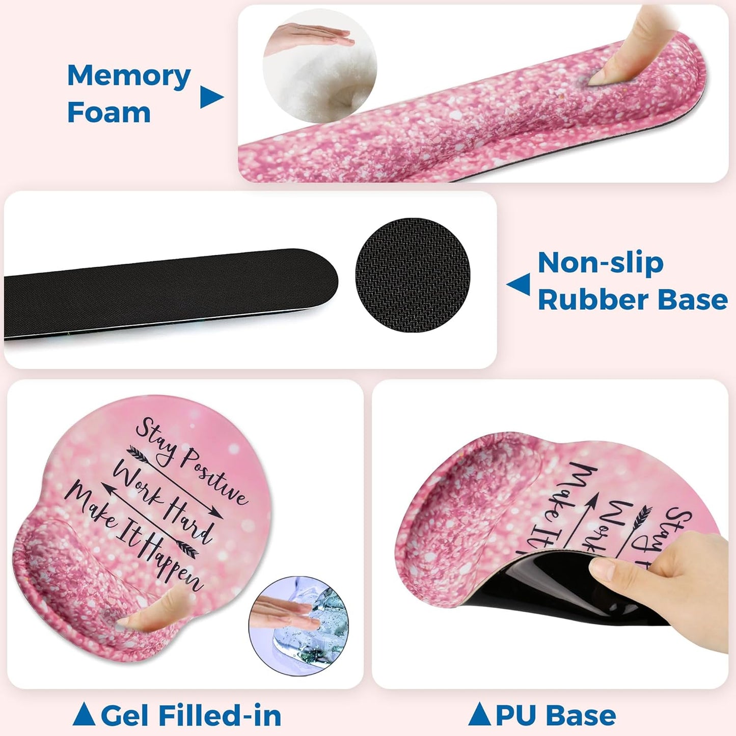 Mouse Pad and Keyboard Wrist Rest Support, with Non-Slip PU Base,Gel Mouse Pad with Coaster,Pain Relief for Gaming, Computer,Office -Beach