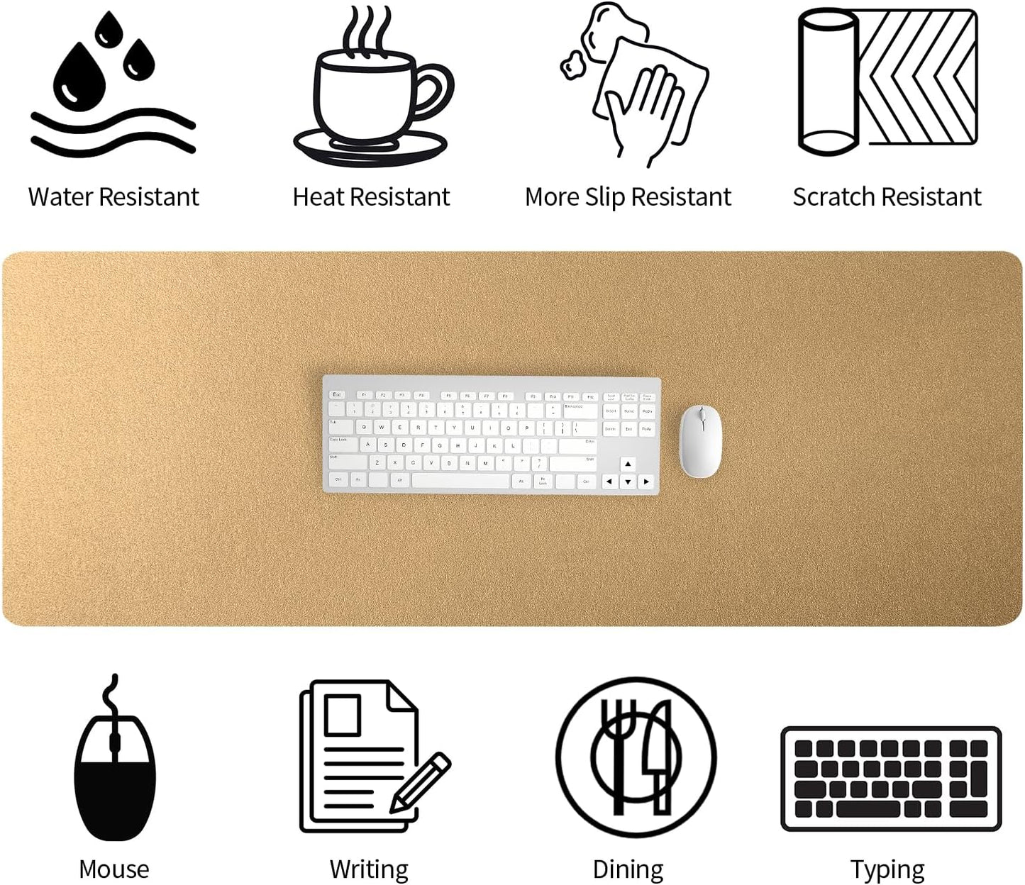 Bloss Leather Desk Pad and Keyboard Wrist Rest, Large Mouse Pad + Keyboard Pad+Mouse Wrist Support, Non-Slip Desk Mat Protector for Office, Home(31.5×15.7 Inches,Beige)