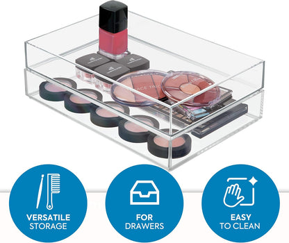 iDesign Makeup Drawer Organizer Tray for Vanity or Bathroom Countertop - Set of 2 - Clear