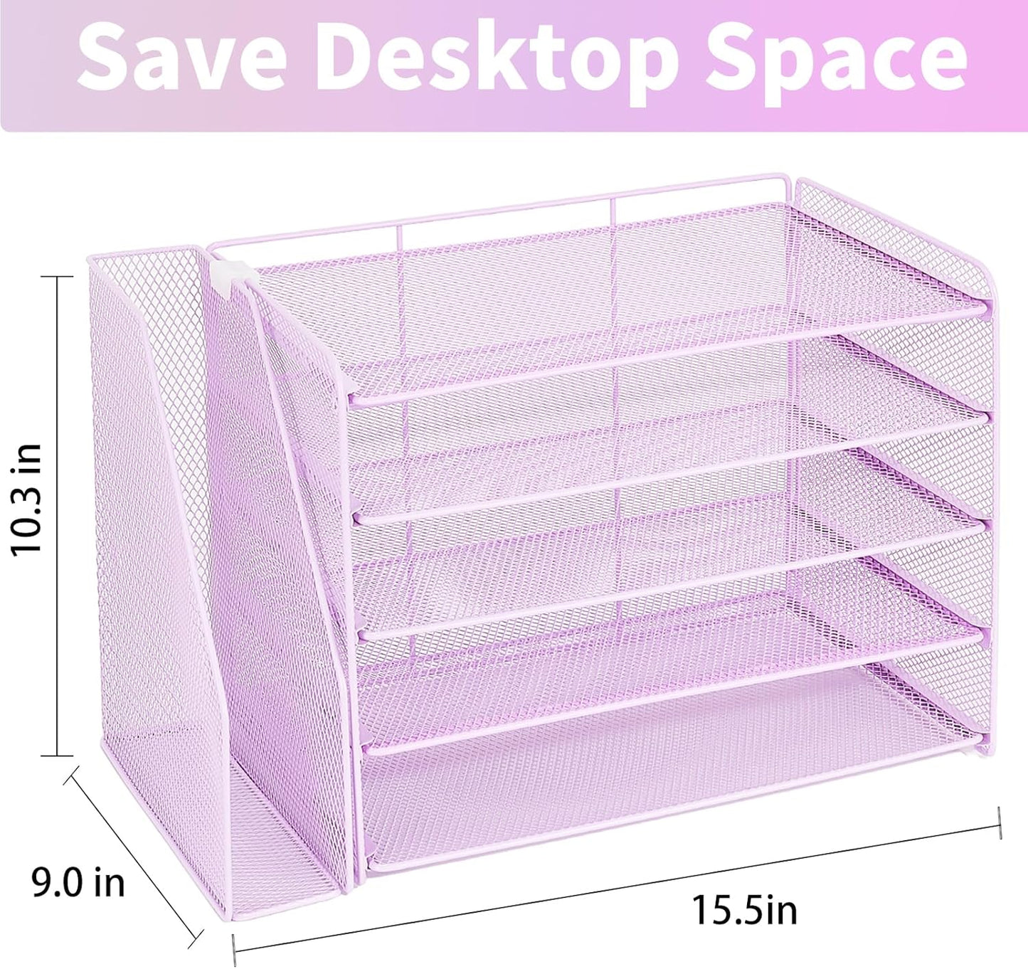 OPNICE Desk Organizer, 5-Tier Paper Organizer Letter Tray with Magazine Holder, Office Desk Accessories & Workspace Organizers, Desktop File Organizer for Office Supplies Storage, Black