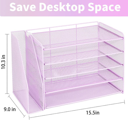 OPNICE Desk Organizer, 5-Tier Paper Organizer Letter Tray with Magazine Holder, Office Desk Accessories & Workspace Organizers, Desktop File Organizer for Office Supplies Storage, Black