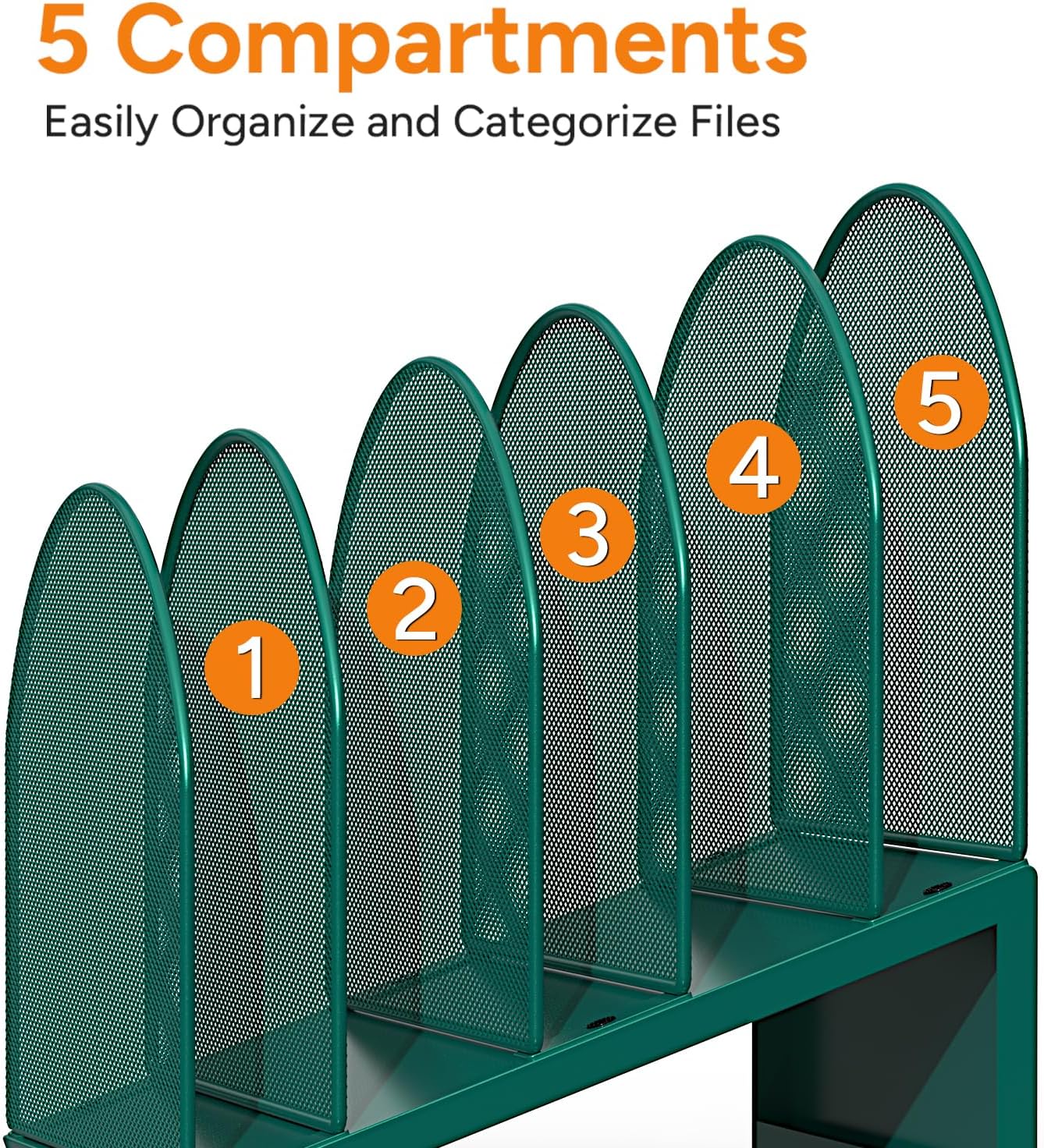 5-Section Desk File Organizer, Metal Mesh Folder Organizer for Documents, Mail & Office Papers (Black)