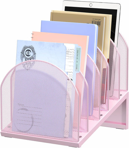 5-Section Desk File Organizer, Metal Mesh Folder Organizer for Documents, Mail & Office Papers (Black)