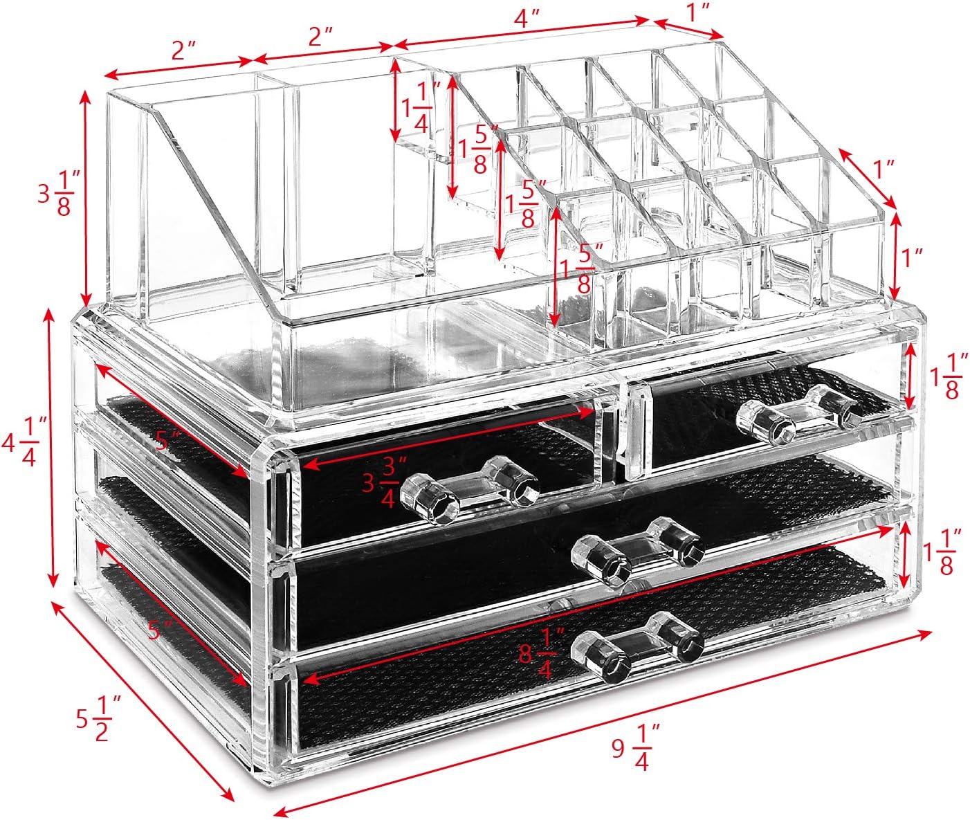 Ikee Design Acrylic Makeup Organizer with 4 Drawers and Removable Top Lipstick Holders, Ideal for Make-up or Accessories,Enhance Your Vanity or Bathroom with Clear Design for Quick Visibility
