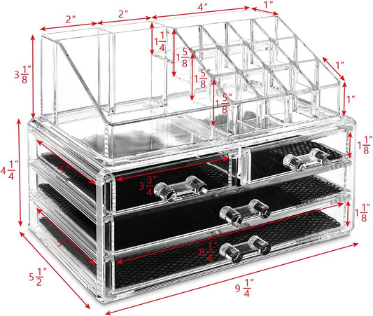 Ikee Design Acrylic Makeup Organizer with 4 Drawers and Removable Top Lipstick Holders, Ideal for Make-up or Accessories,Enhance Your Vanity or Bathroom with Clear Design for Quick Visibility