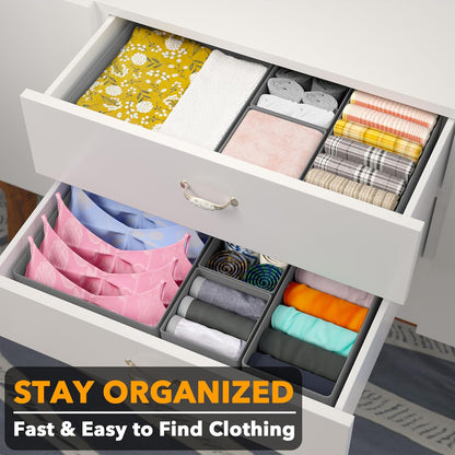 SpaceAid Drawer Organizer for Clothes, 18 Pack Dresser Drawer Organizer Bins, Closet Organizers and Storage Dividers for Clothing, Underwears, Socks (Beige)