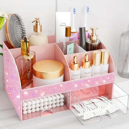 Makeup Organizer with Drawers, Cosmetic Storage for Dresser Vanity and Bathroom Countertop, Beauty Holder for Lipstick Brush, Skincare Organizer for Vanity, Cosmetic Display Case (White)