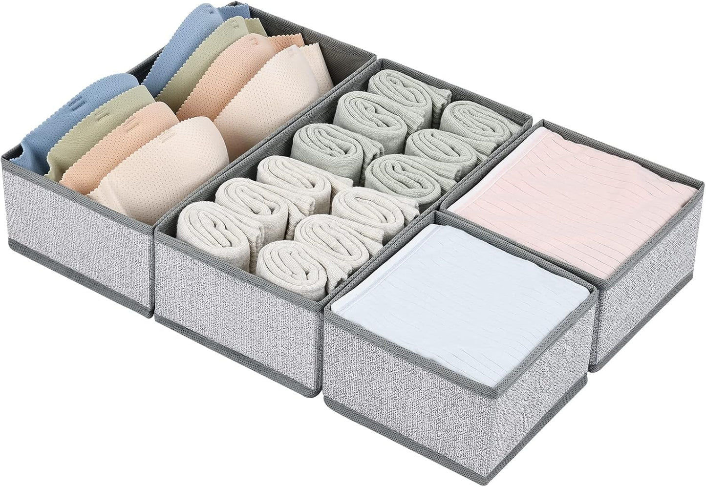 DIMJ Drawer Organizers Clothes, Dresser Organizer Bins for Baby Clothes,Underwear and Sock, Fabric Closet Organization and Storage Boxs, Drawer Dividers for Nursery, Clothing, Tie - 4 Pack, Beige