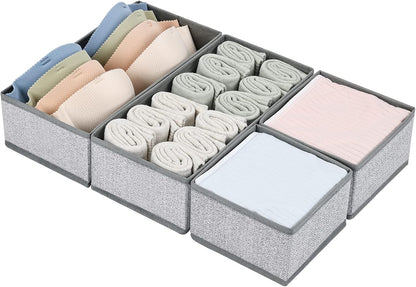 DIMJ Drawer Organizers Clothes, Dresser Organizer Bins for Baby Clothes,Underwear and Sock, Fabric Closet Organization and Storage Boxs, Drawer Dividers for Nursery, Clothing, Tie - 4 Pack, Beige