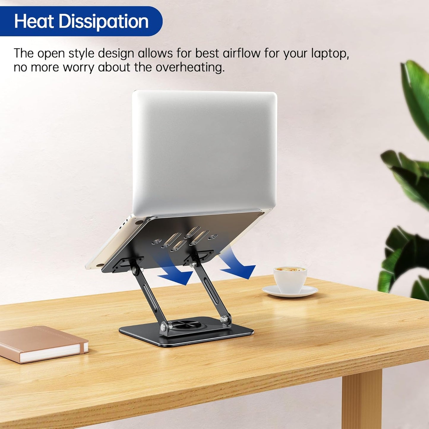 BESIGN LS11 Laptop Stand with 360° Rotating Base, Ergonomic Adjustable Notebook Riser, Foldable Computer Holder Compatible with 10-14" Laptops (Black)