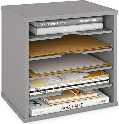 Ballucci File Organizer Paper Sorter, 5 Tier Adjustable Shelves Office Desk Organizer, 13 5/8" x 9 1/4" x 12", Black