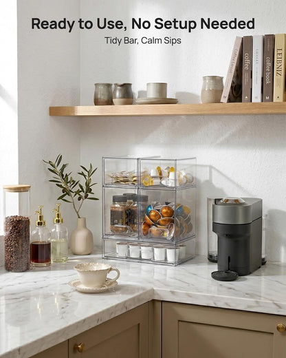 Vtopmart Stackable Storage Drawers Set of 4, Clear Plastic Organizer Bins for Bathroom Supplies,Ideal for Cabinet,Pantry,Laundry Room Organization