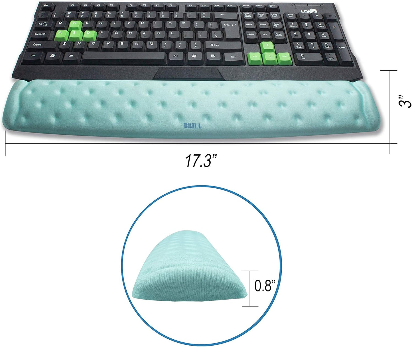 BRILA Keyboard Wrist Rest Support Cushion Pad for Computer, Laptop, Office Work, PC Gaming - Memory Foam Gel with Massage Holes Design - Non-Slip Easy Typing Wrist Pain Relief (Black Keyboard Pad)