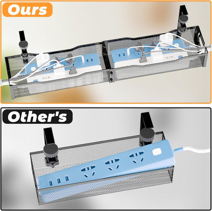 Under Desk Cable Management Tray, 15.7'' No Drill Steel Desk Cable Organizers, Wire Management Tray Cable Management Rack (1 Pack-Black)