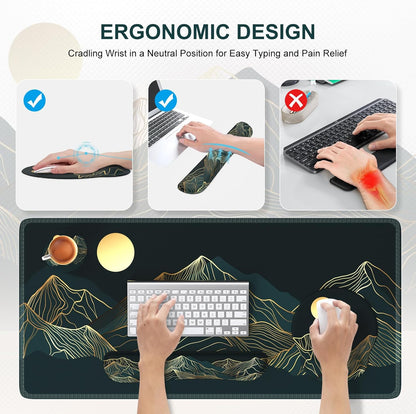 iCasso Desk Mat, Gaming Mouse Pad Wrist Support Set,4in1 XXL Large Mousepad + Keyboard Wrist Rest+Mouse Wrist Rest+Coaster Set with Ergonomic Design for Home Office Table Computer-Penoy