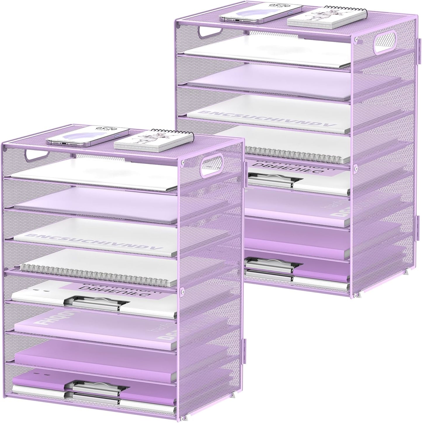 DALTACK 9-Tier Paper Organizer for Desk, Mesh Letter Tray Desk Organizer with Handles, Space-Saving File Organizer for Office Home School Classroom, Black