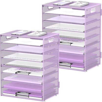 DALTACK 9-Tier Paper Organizer for Desk, Mesh Letter Tray Desk Organizer with Handles, Space-Saving File Organizer for Office Home School Classroom, Black