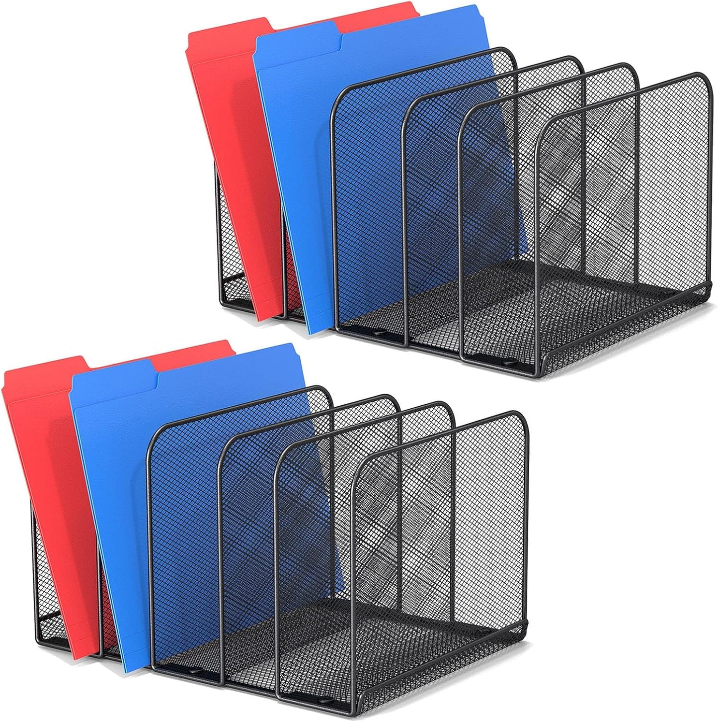 TOPCJ 5 Sections Desk File Holder/Rack/Sorter,Mesh File Organizer,File Folder Organizer,Metal Upright Desktop Organization for Documents,Magazine,Kitchenware,Antiskid,Antirust,Sturdy,1 Pack